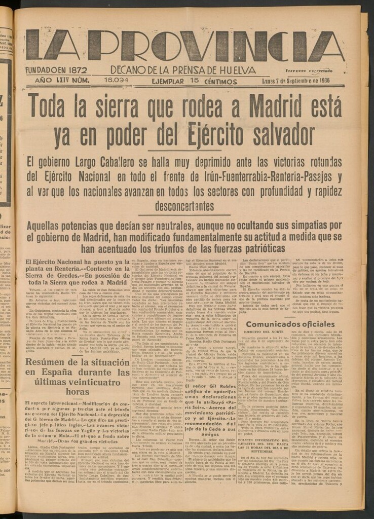 Miniatura de La Provincia : diario de la noche del 7 de septiembre de 1936