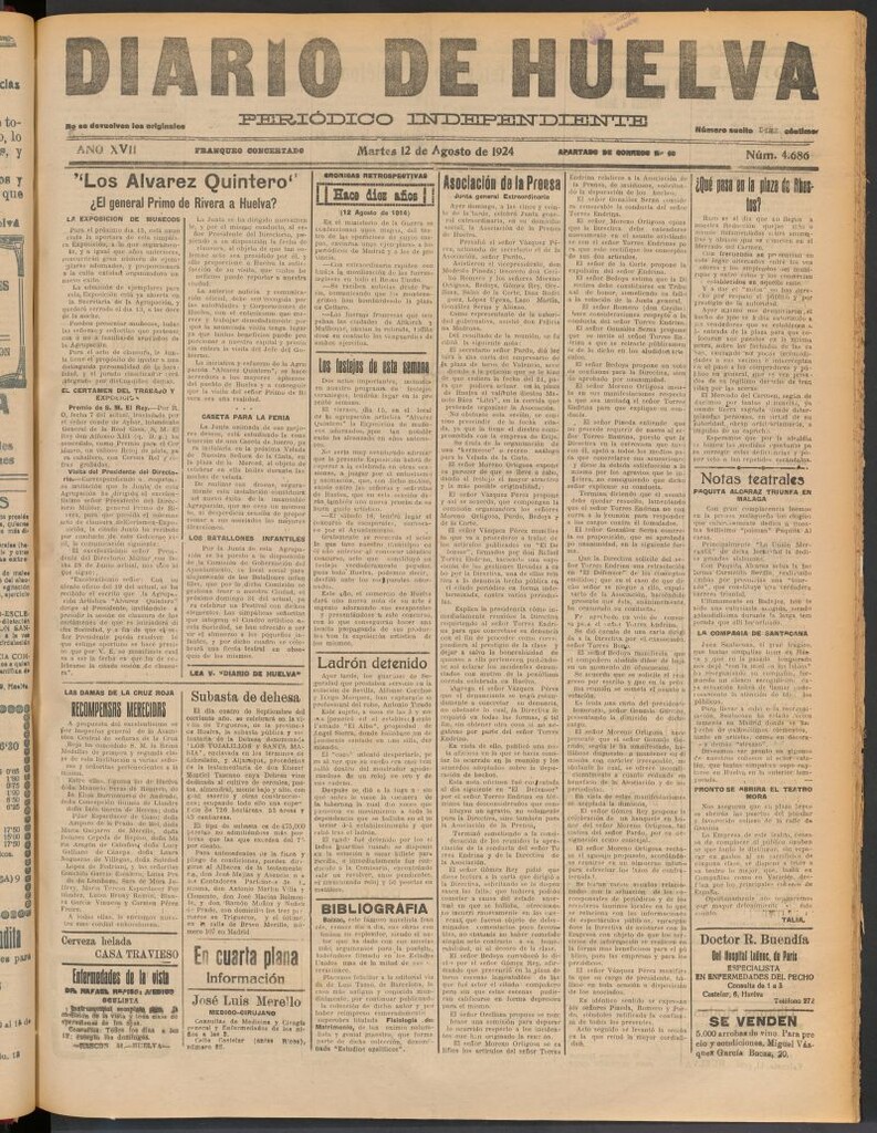Miniatura de Diario de Huelva : periódico independiente del 12 de agosto de 1924