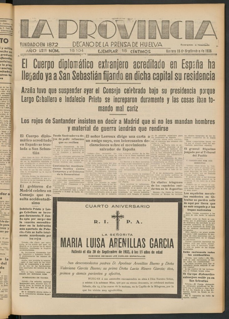 Miniatura de La Provincia : diario de la noche del 18 de septiembre de 1936