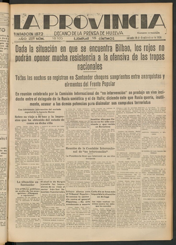 Miniatura de La Provincia : diario de la noche del 19 de septiembre de 1936