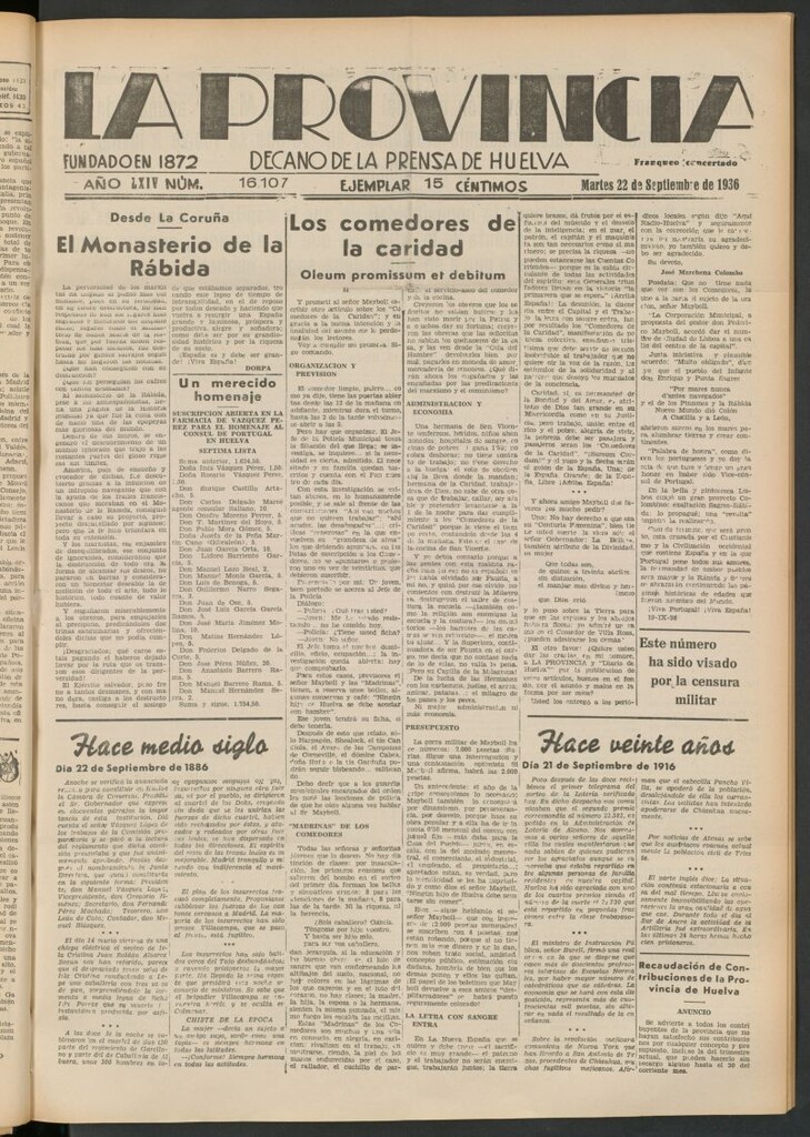 Miniatura de La Provincia : diario de la noche del 22 de septiembre de 1936