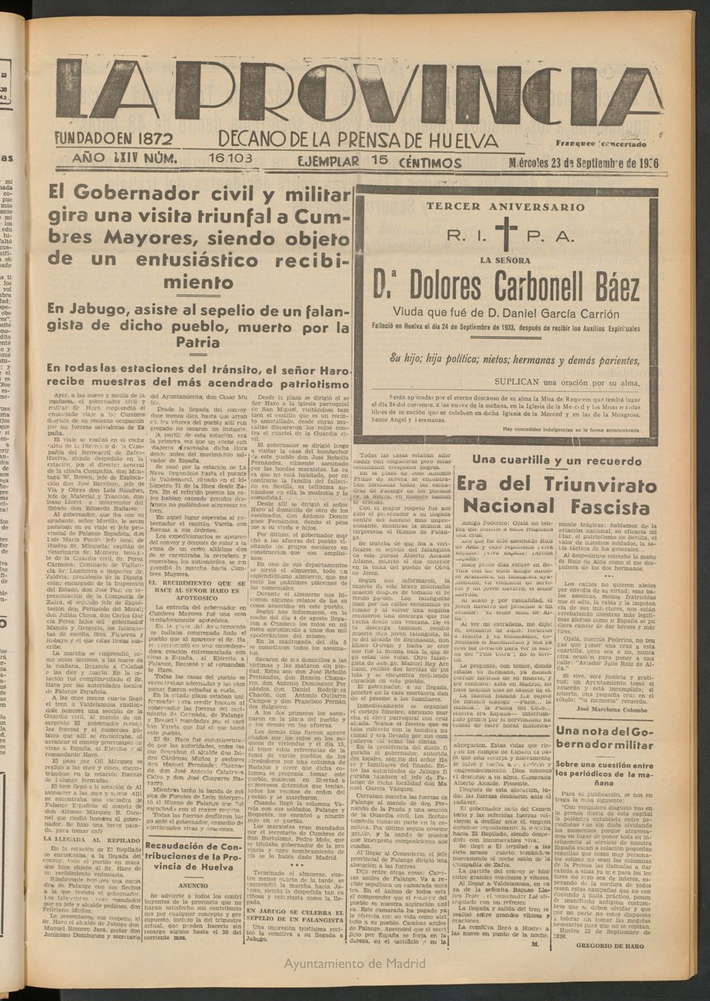 Miniatura de La Provincia : diario de la noche del 23 de septiembre de 1936