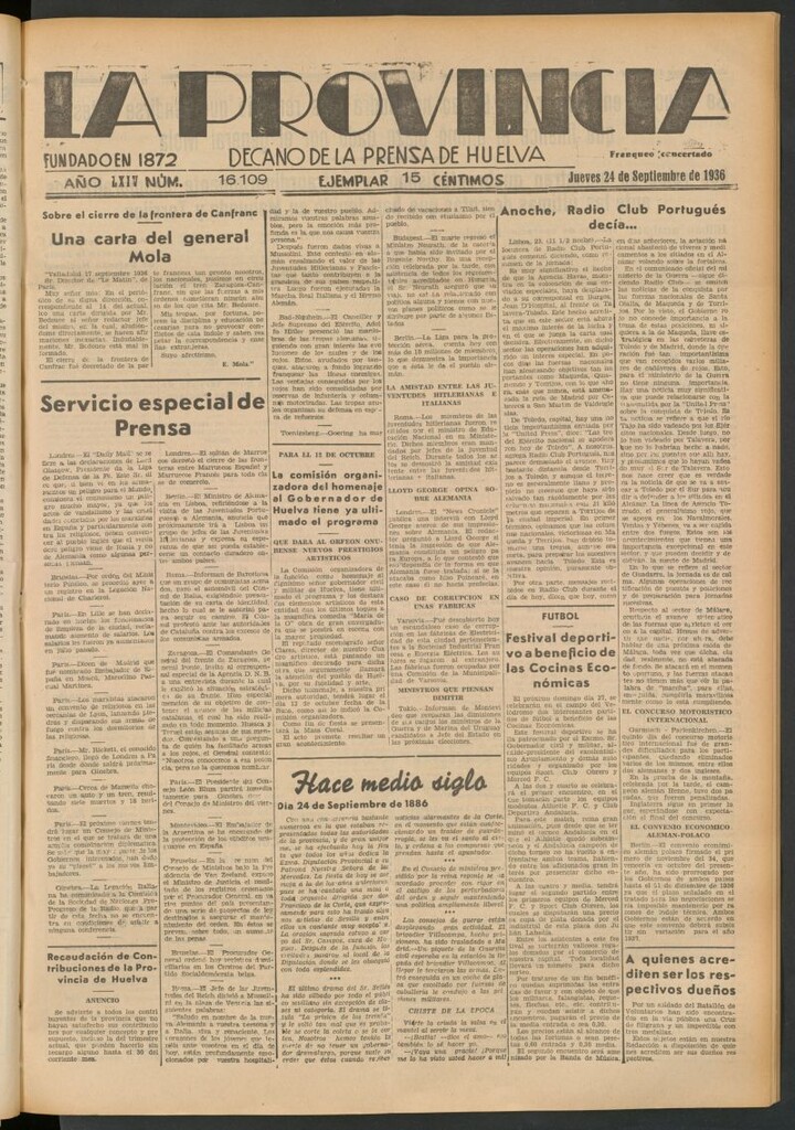 Miniatura de La Provincia : diario de la noche del 24 de septiembre de 1936