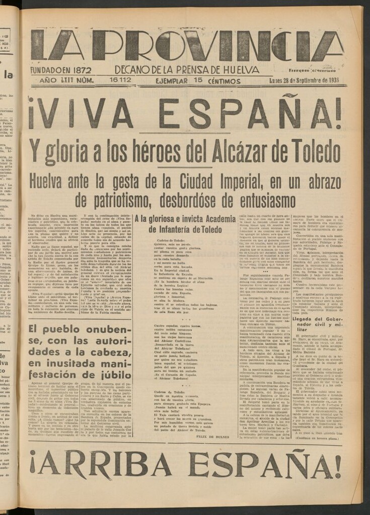 Miniatura de La Provincia : diario de la noche del 28 de septiembre de 1936