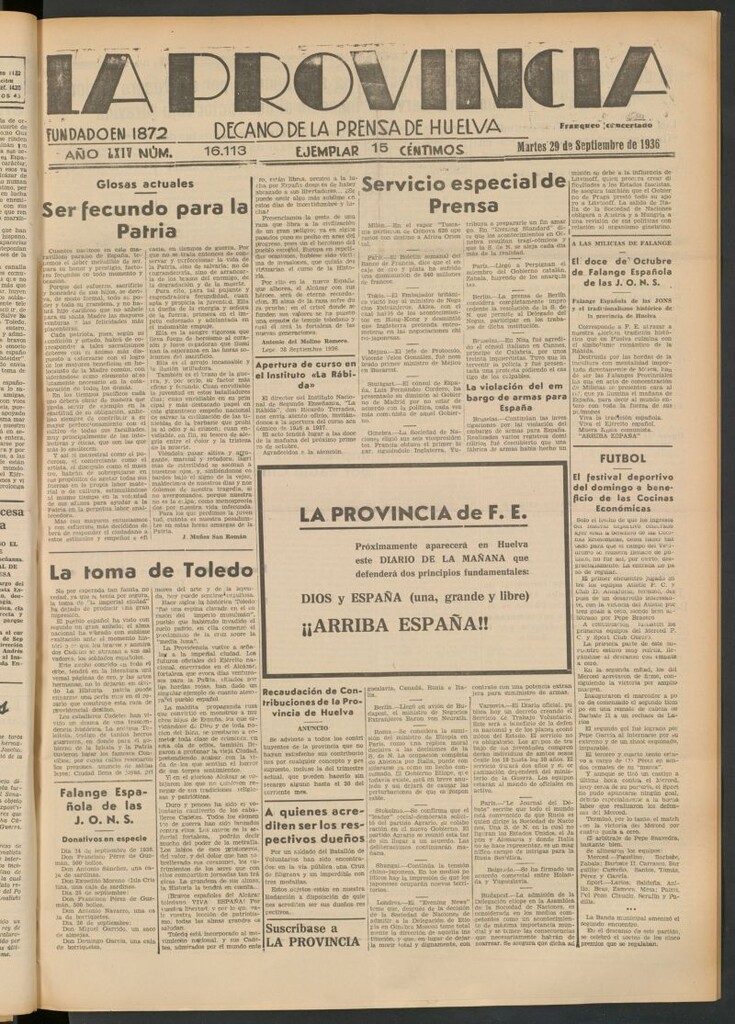 Miniatura de La Provincia : diario de la noche del 29 de septiembre de 1936