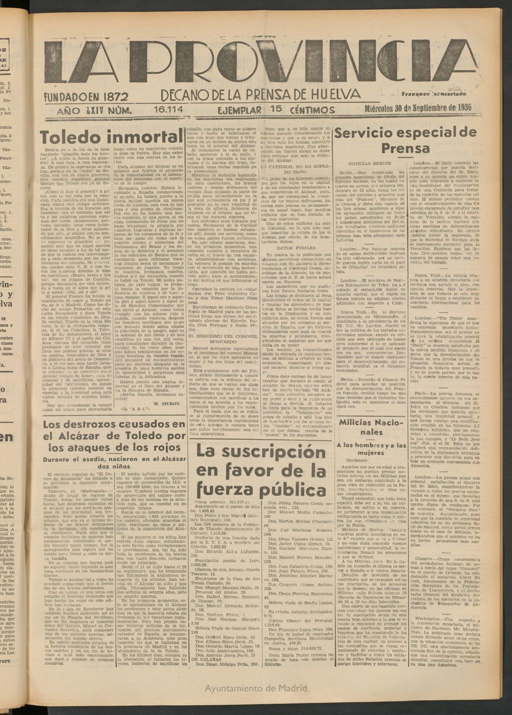 Miniatura de La Provincia : diario de la noche del 30 de septiembre de 1936