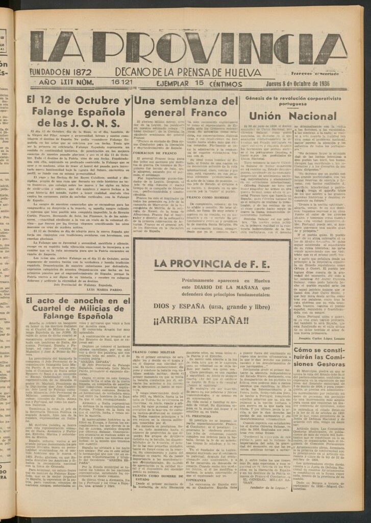 Miniatura de La Provincia : diario de la noche del 8 de octubre de 1936