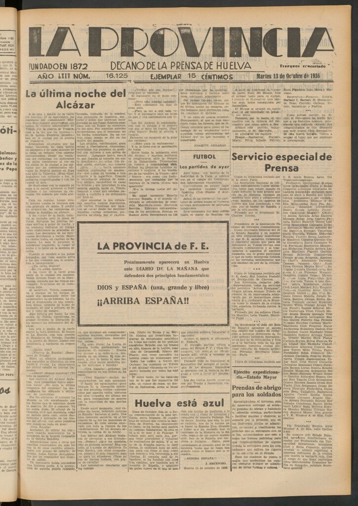 Miniatura de La Provincia : diario de la noche del 13 de octubre de 1936