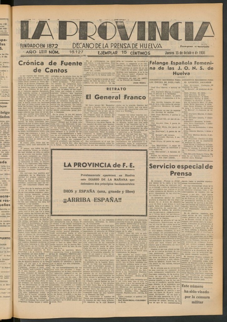 Miniatura de La Provincia : diario de la noche del 15 de octubre de 1936