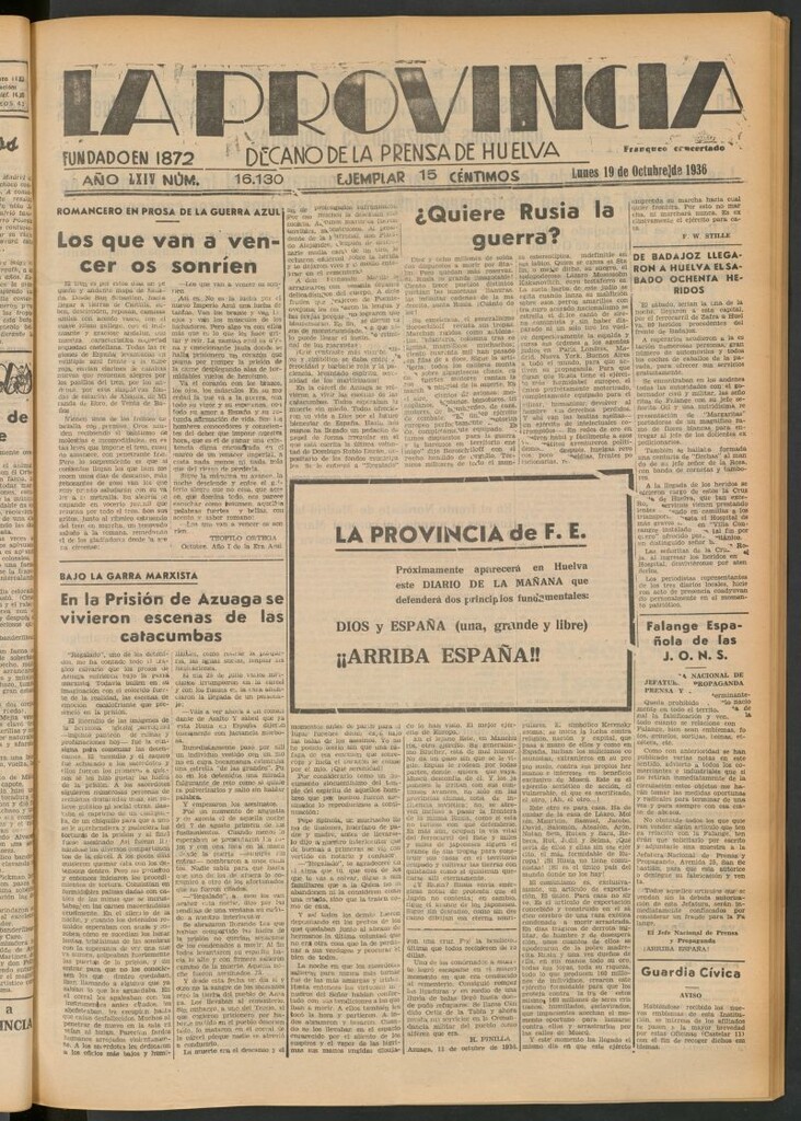 Miniatura de La Provincia : diario de la noche del 19 de octubre de 1936