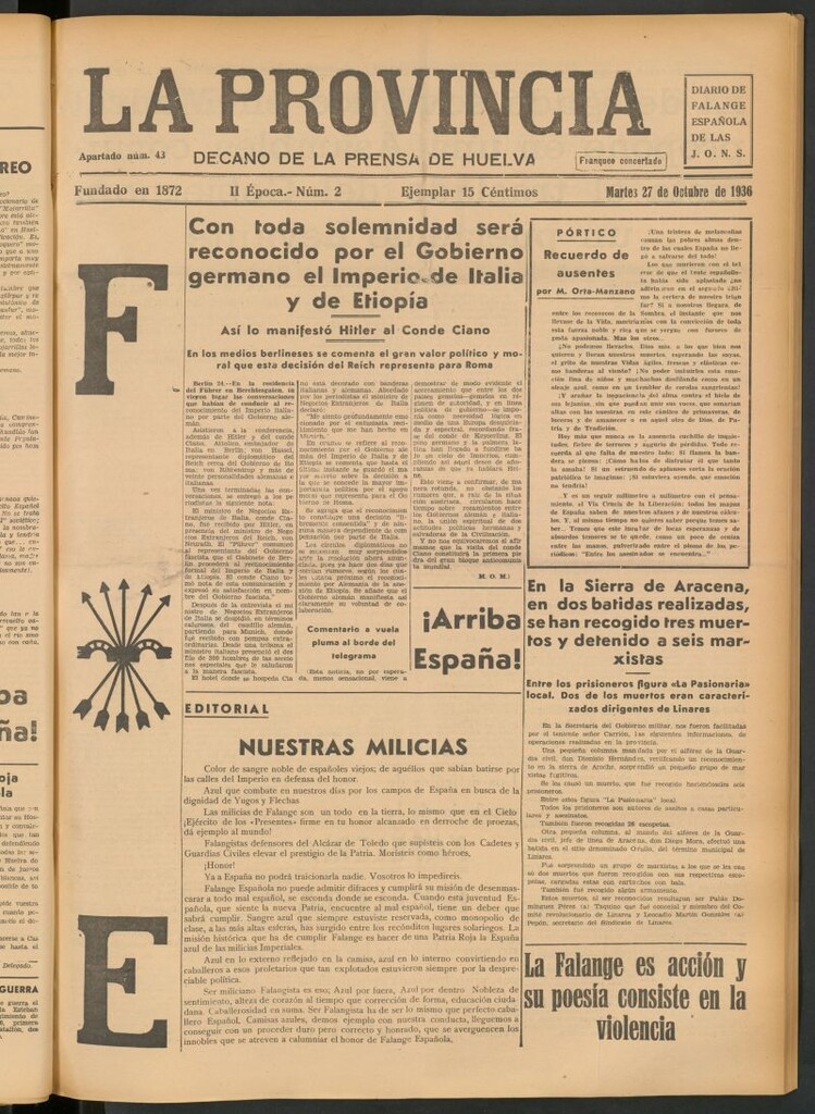 Miniatura de La Provincia : diario de la noche del 27 de octubre de 1936