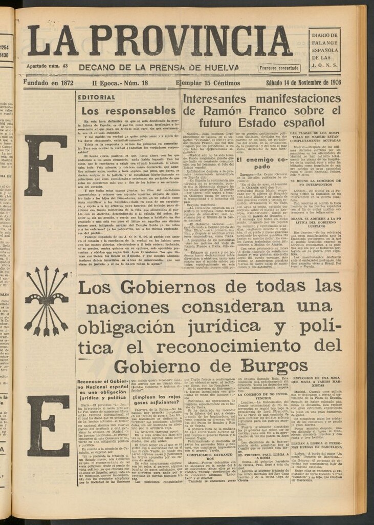 Miniatura de La Provincia : diario de la noche del 14 de noviembre de 1936