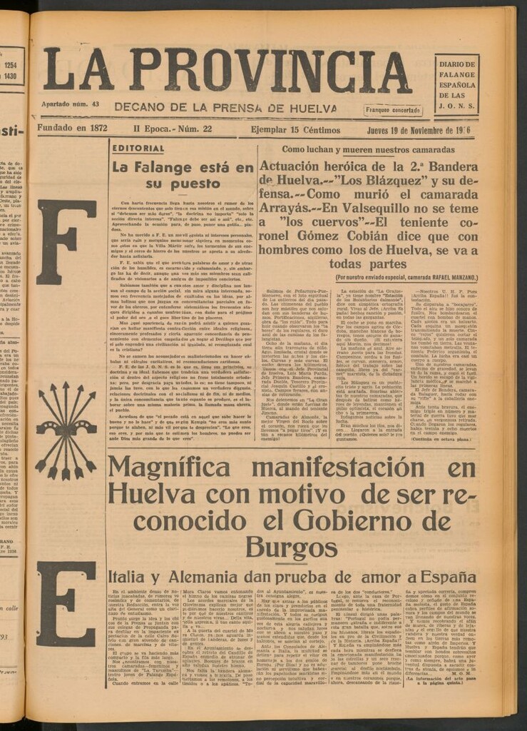 Miniatura de La Provincia : diario de la noche del 19 de noviembre de 1936