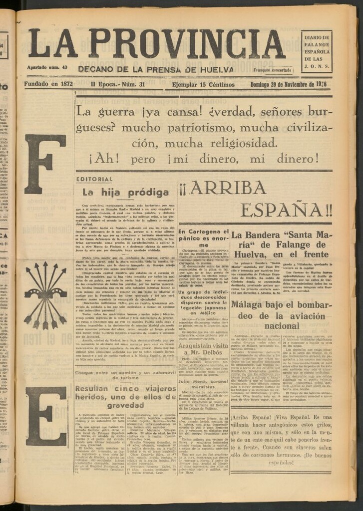Miniatura de La Provincia : diario de la noche del 29 de noviembre de 1936