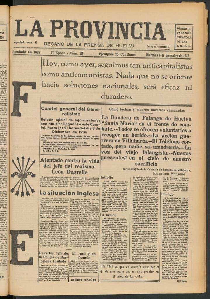 Miniatura de La Provincia : diario de la noche del 9 de diciembre de 1936