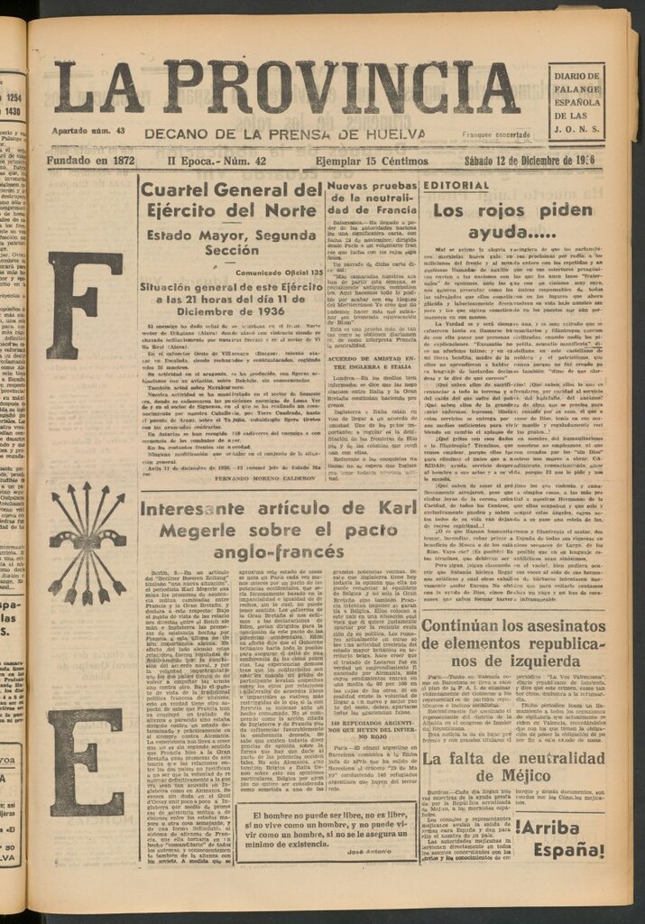 Miniatura de La Provincia : diario de la noche del 12 de diciembre de 1936