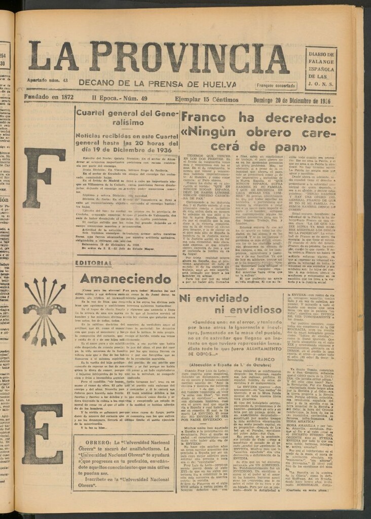 Miniatura de La Provincia : diario de la noche del 20 de diciembre de 1936