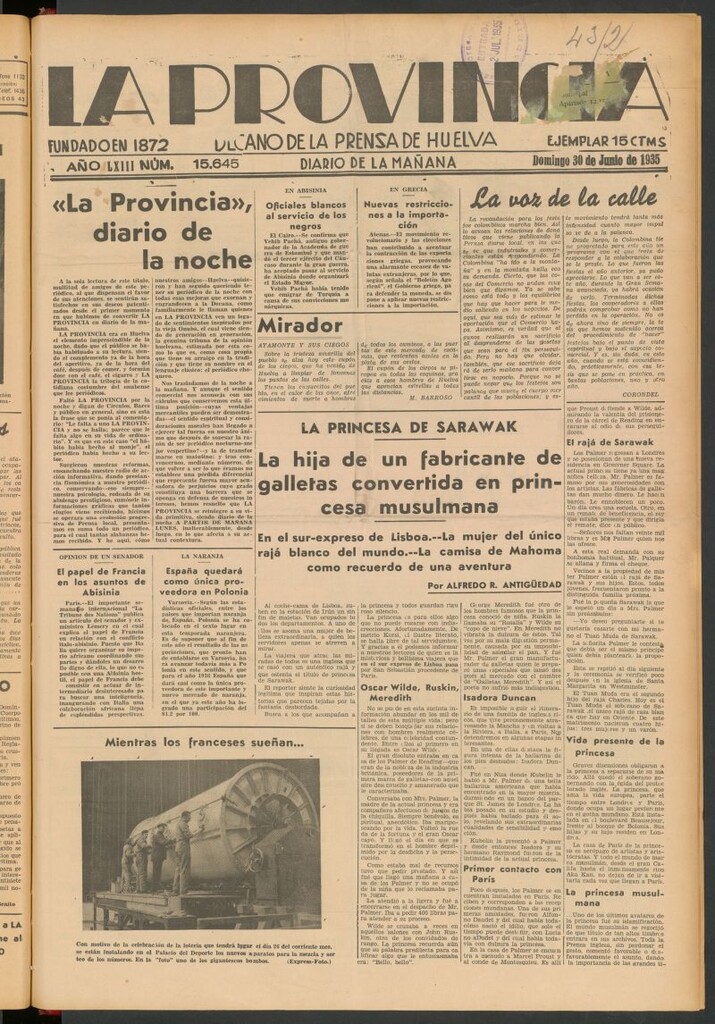 Miniatura de La Provincia: diario de la noche del 30 de junio de 1935