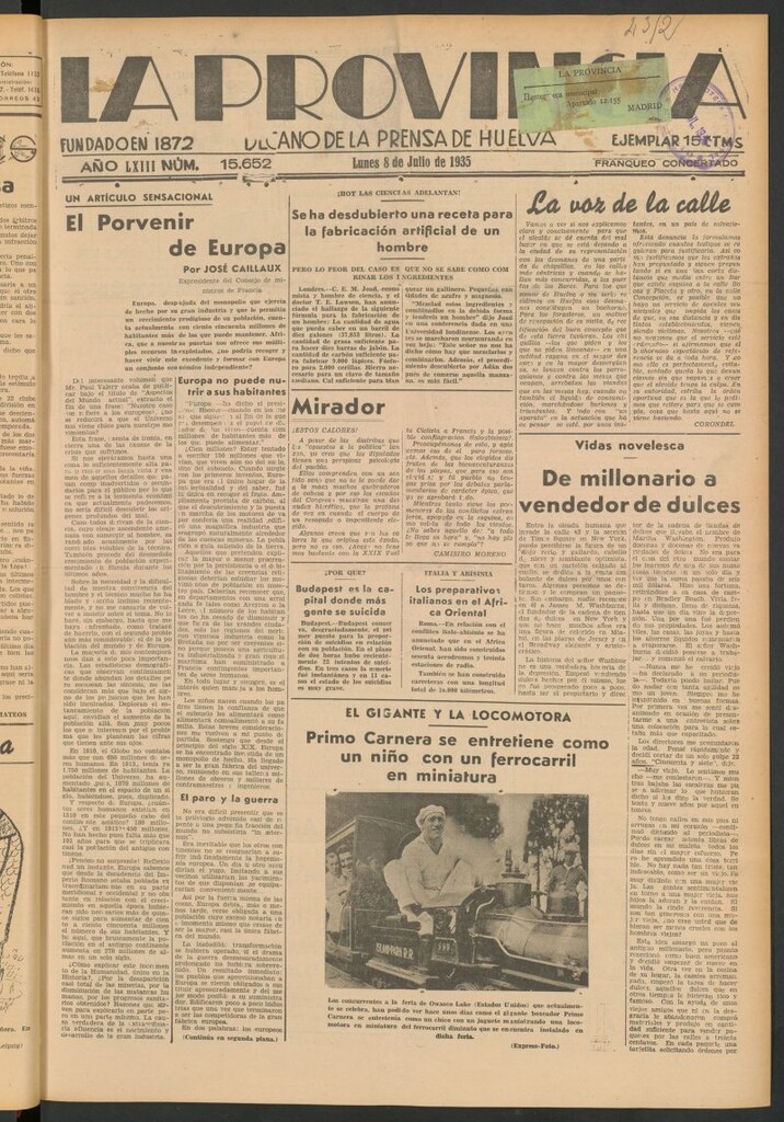 Miniatura de La Provincia : diario de la noche del 8 de julio de 1935