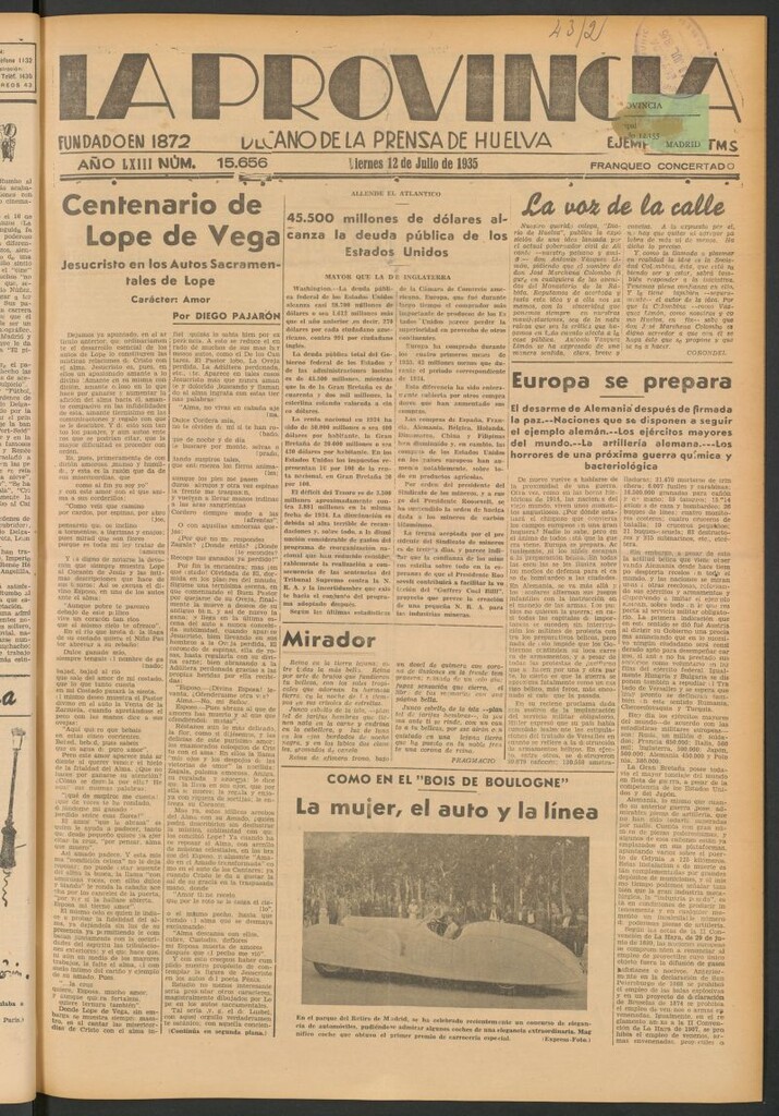Miniatura de La Provincia : diario de la noche del 12 de julio de 1935