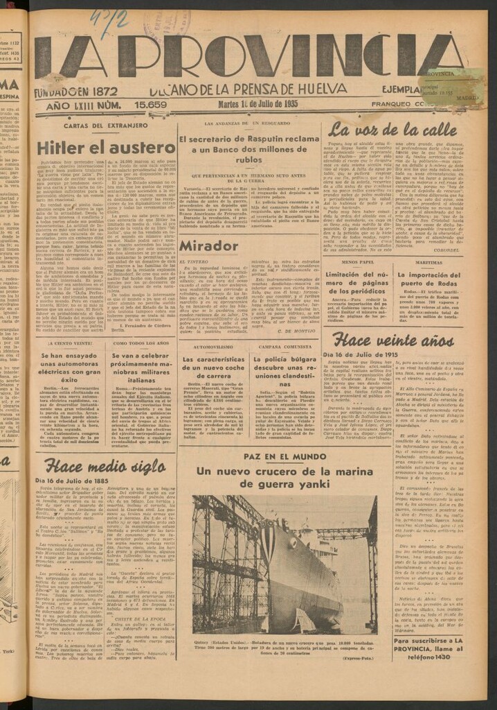 Miniatura de La Provincia : diario de la noche del 16 de julio de 1935