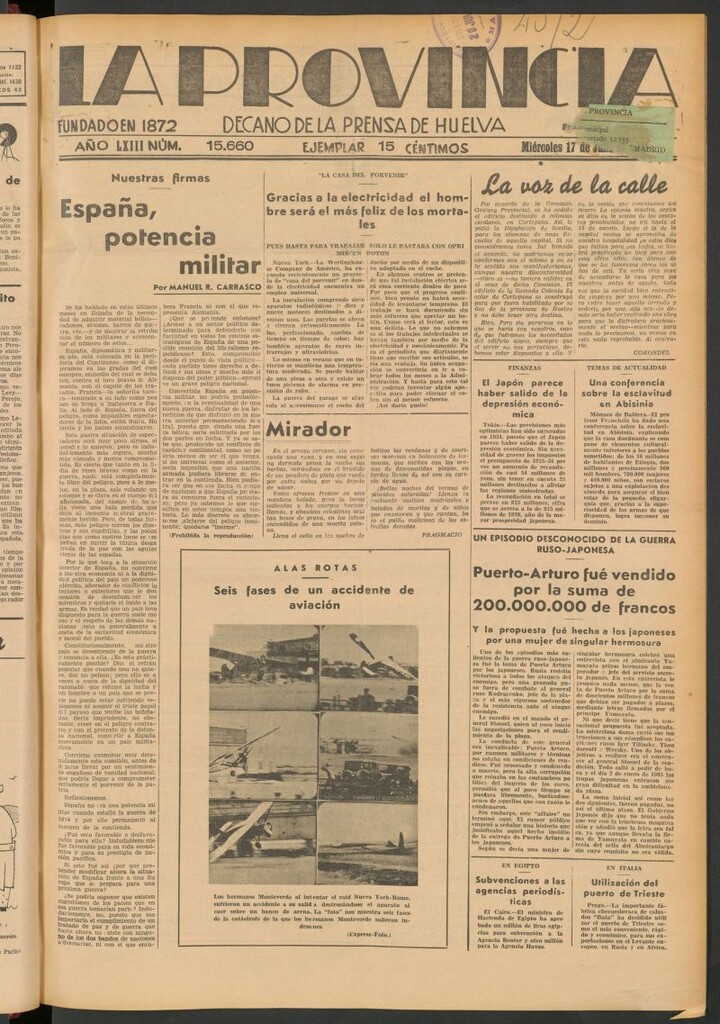 Miniatura de La Provincia : diario de la noche del 17 de julio de 1935