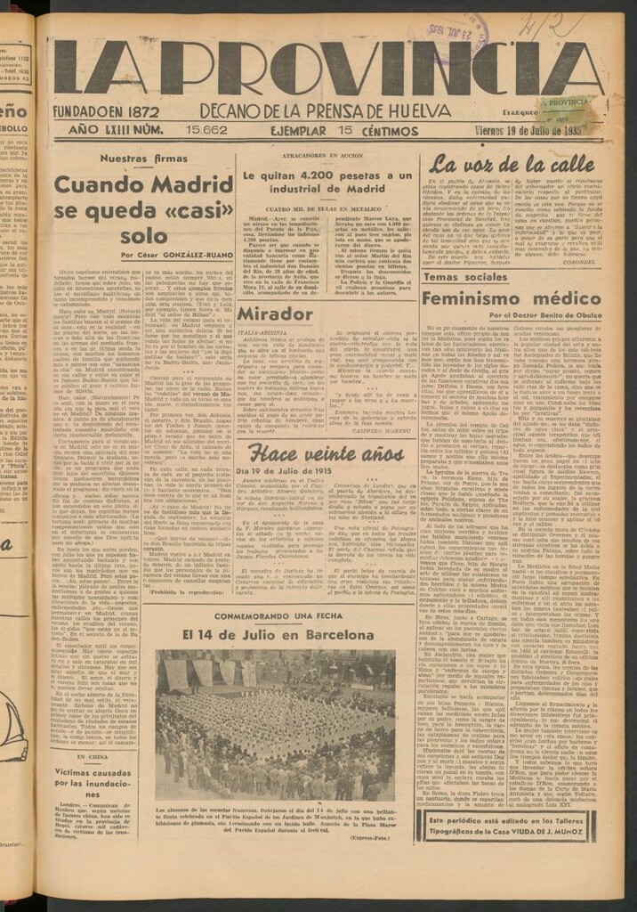 Miniatura de La Provincia : diario de la noche del 19 de julio de 1935