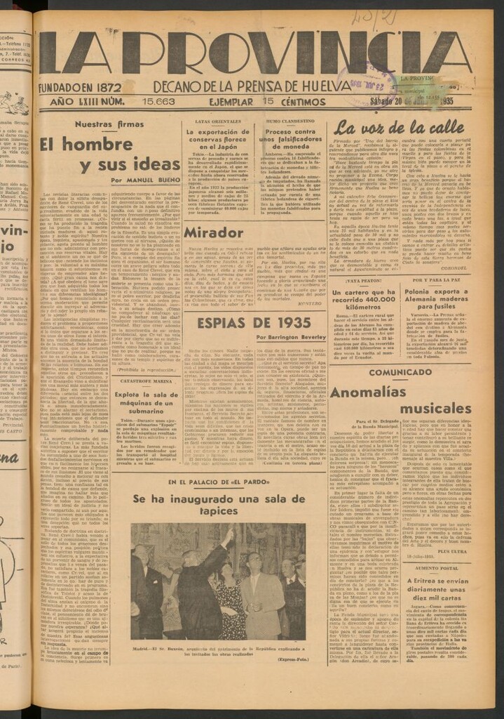 Miniatura de La Provincia : diario de la noche del 20 de julio de 1935