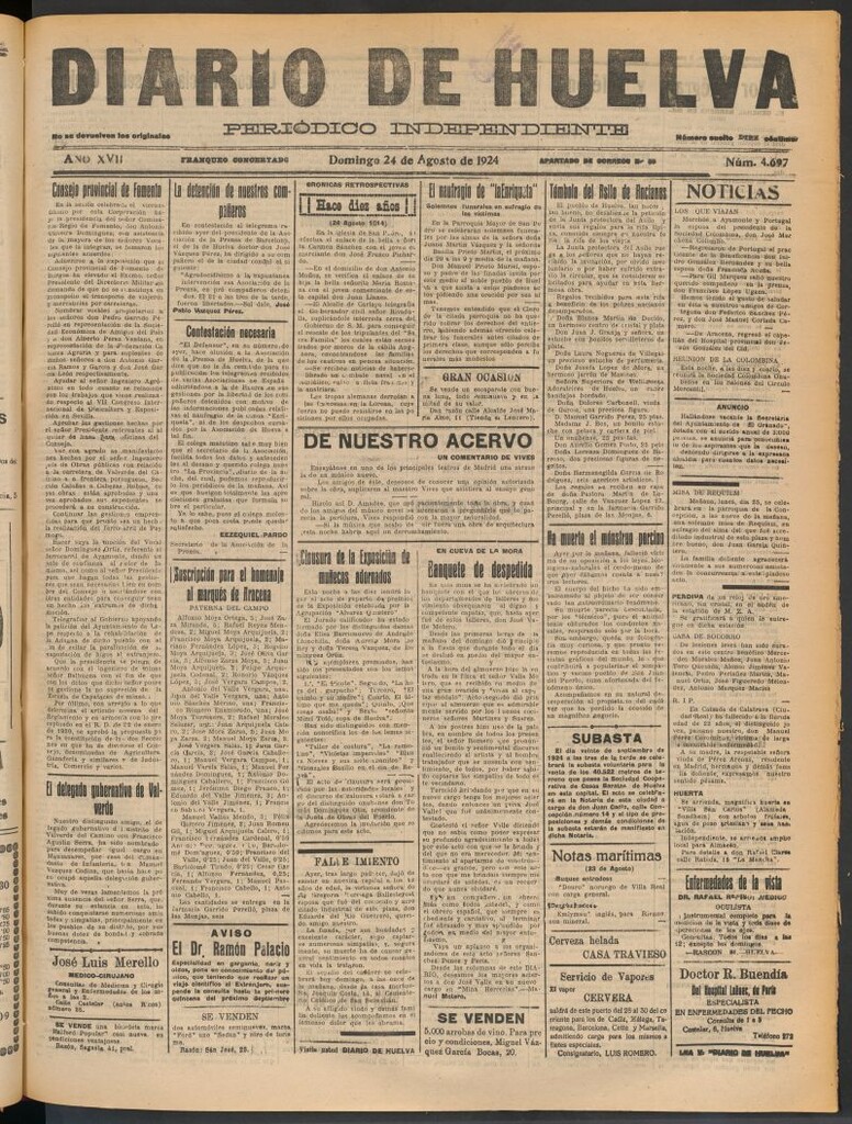 Miniatura de Diario de Huelva : periódico independiente del 24 de agosto de 1924