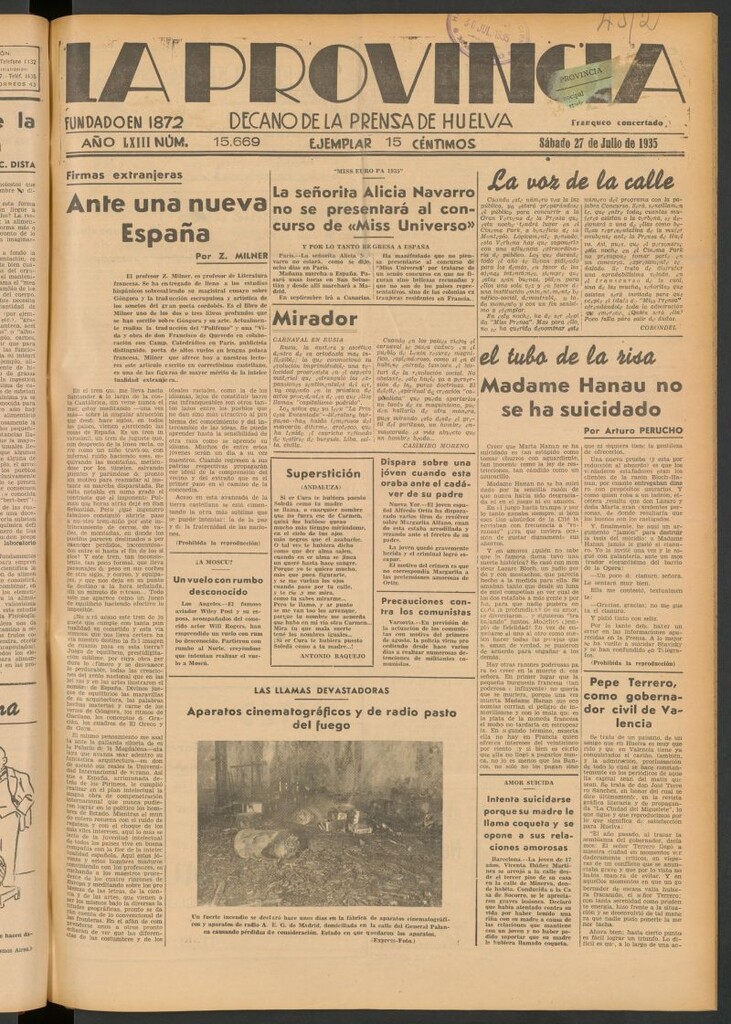 Miniatura de La Provincia : diario de la noche del 27 de julio de 1935