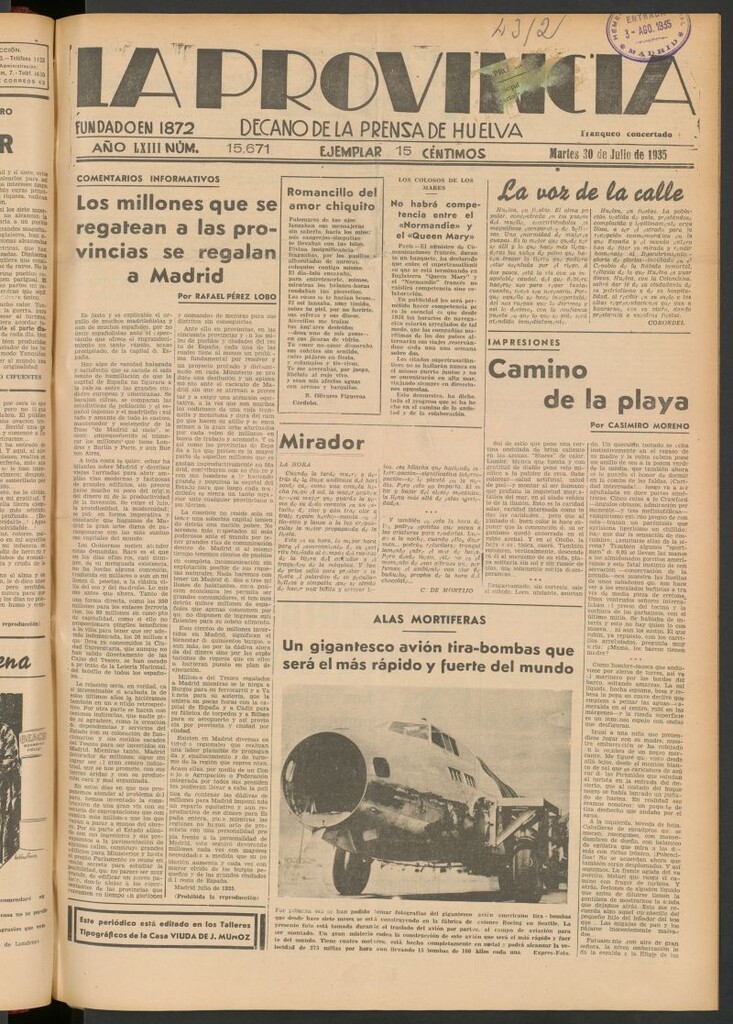 Miniatura de La Provincia : diario de la noche del 30 de julio de 1935