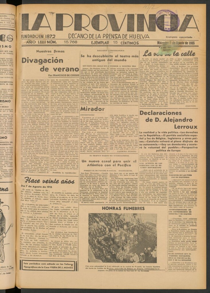 Miniatura de La Provincia : diario de la noche del 7 de agosto de 1935