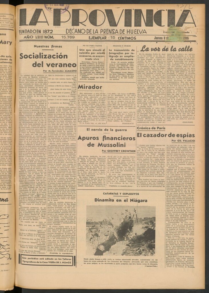 Miniatura de La Provincia : diario de la noche del 8 de agosto de 1935