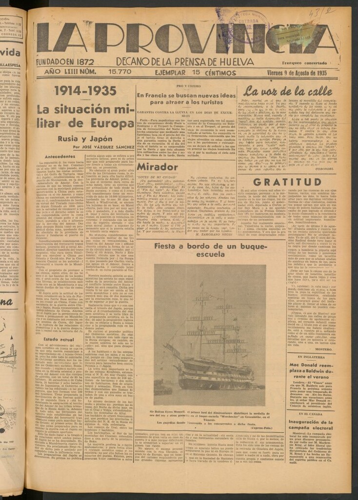 Miniatura de La Provincia : diario de la noche del 9 de agosto de 1935