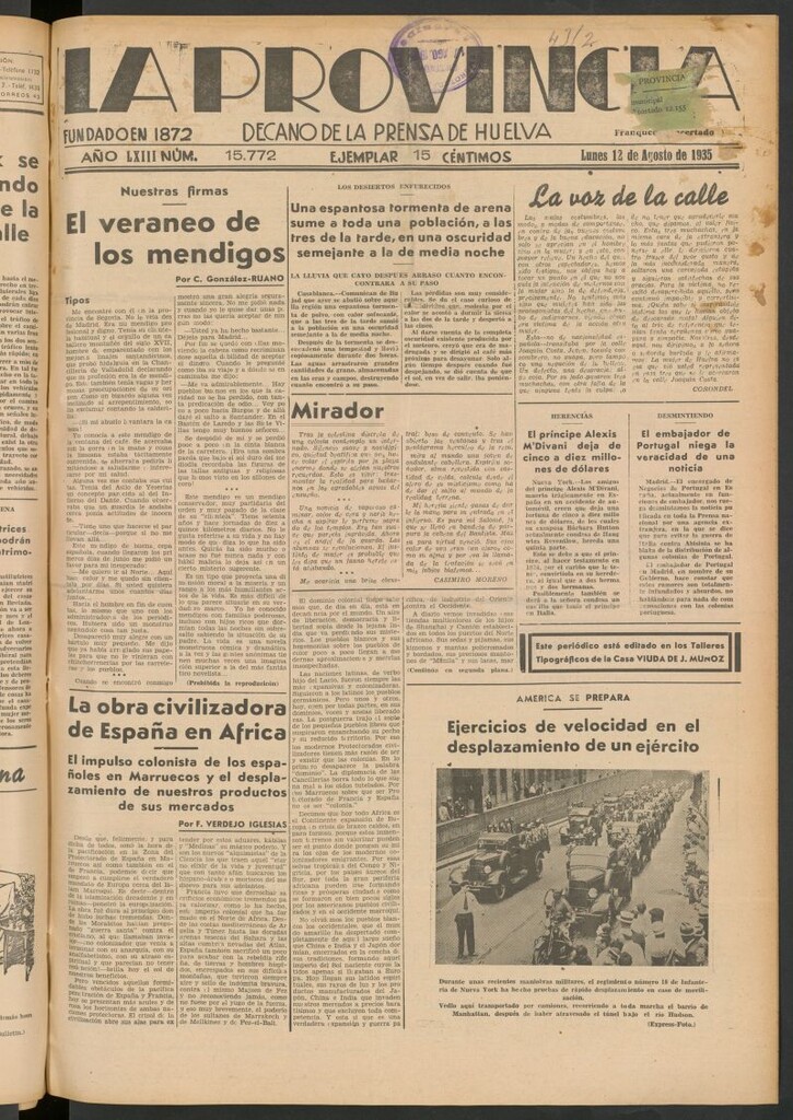 Miniatura de La Provincia : diario de la noche del 12 de agosto de 1935