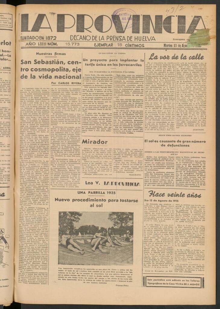 Miniatura de La Provincia : diario de la noche del 13 de agosto de 1935