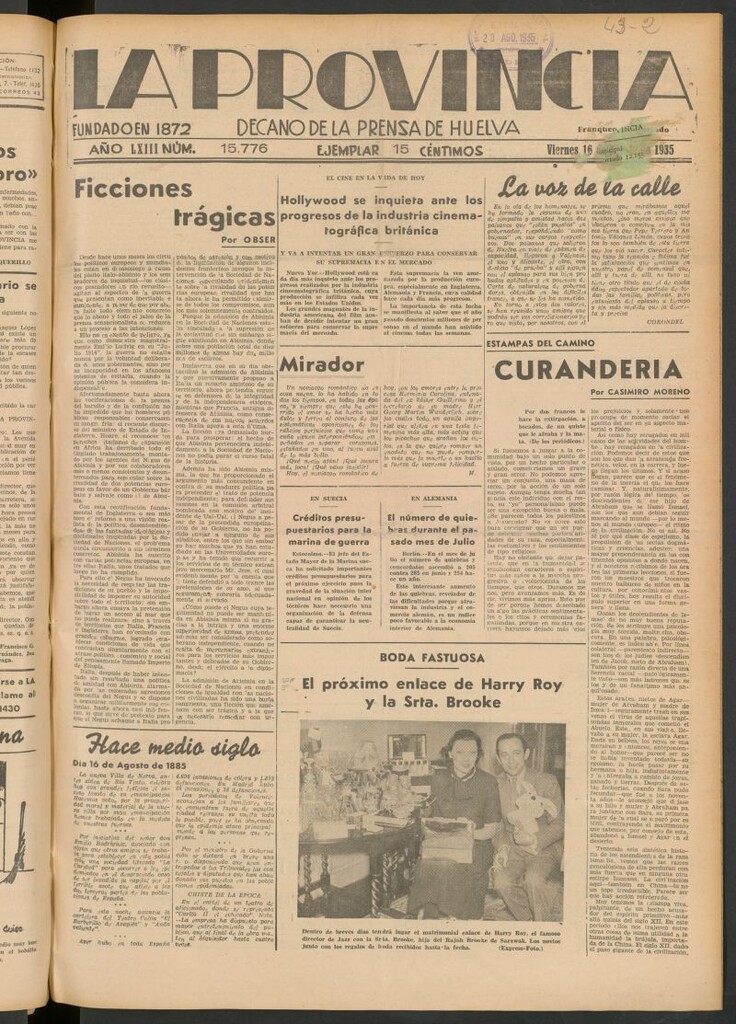 Miniatura de La Provincia : diario de la noche del 16 de agosto de 1935
