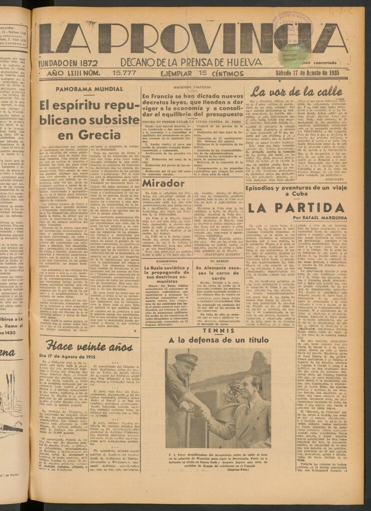 Miniatura de La Provincia : diario de la noche del 17 de agosto de 1935