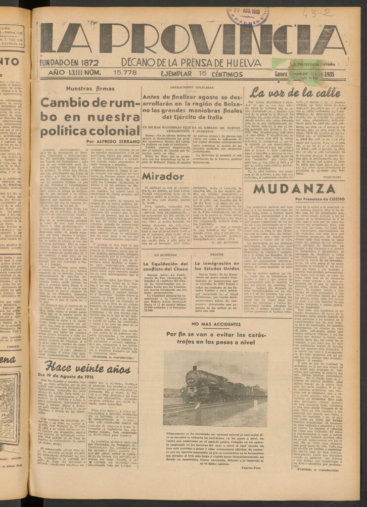 Miniatura de La Provincia : diario de la noche del 19 de agosto de 1935