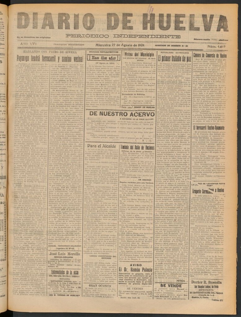 Miniatura de Diario de Huelva : periódico independiente del 27 de agosto de 1924