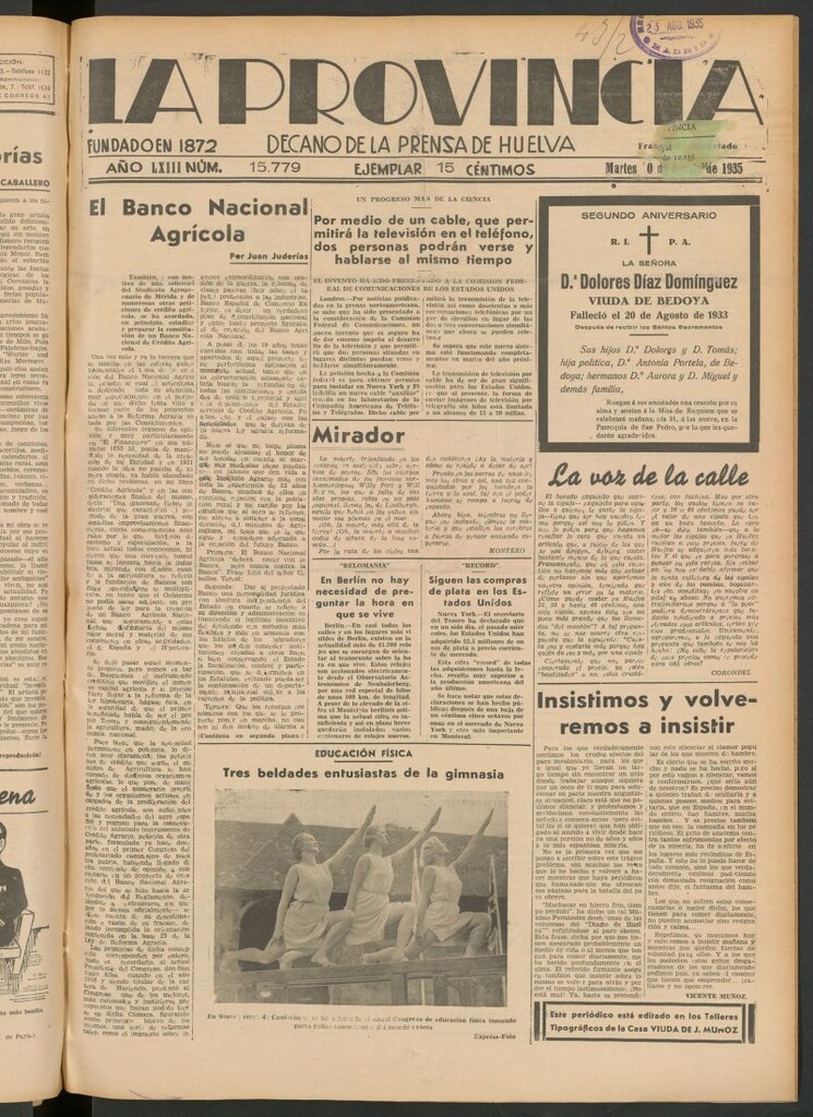 Miniatura de La Provincia : diario de la noche del 20 de agosto de 1935