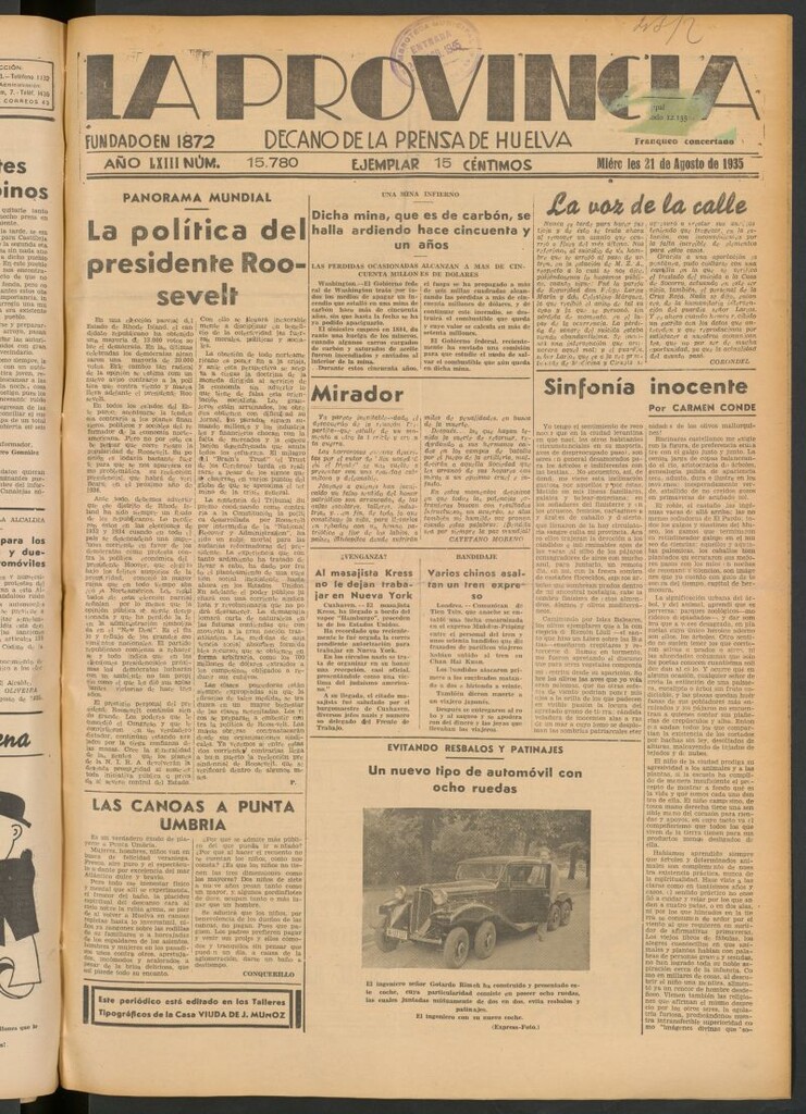 Miniatura de La Provincia : diario de la noche del 21 de agosto de 1935