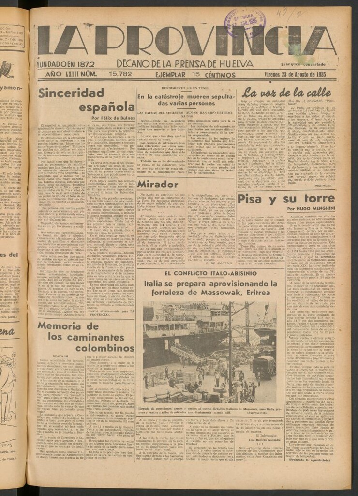 Miniatura de La Provincia : diario de la noche del 23 de agosto de 1935