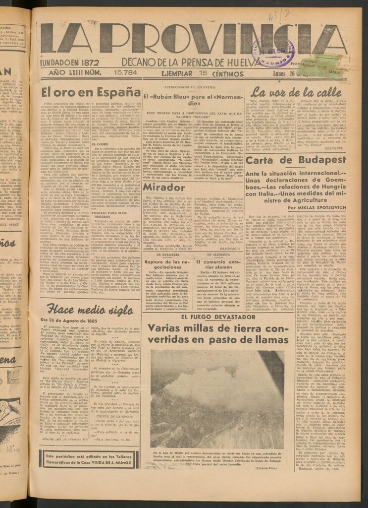 Miniatura de La Provincia : diario de la noche del 26 de agosto de 1935
