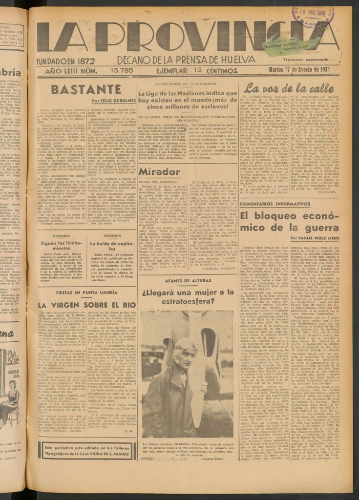 Miniatura de La Provincia : diario de la noche del 27 de agosto de 1935