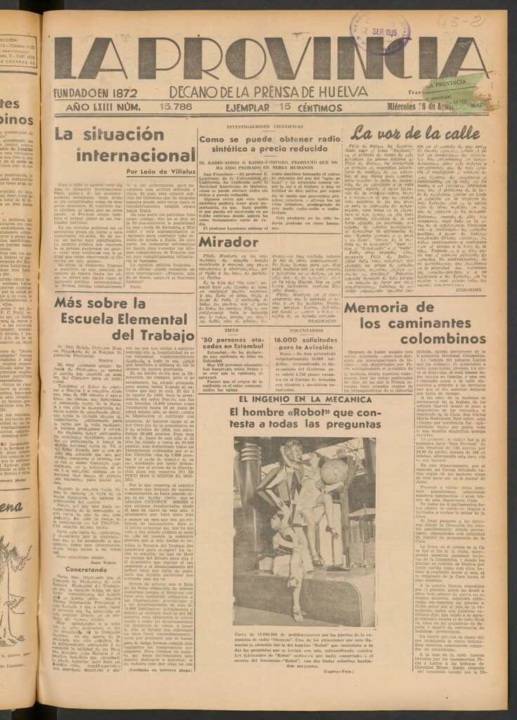 Miniatura de La Provincia : diario de la noche del 28 de agosto de 1935