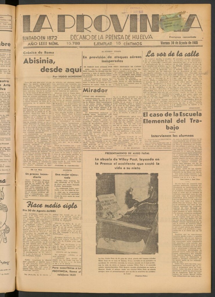 Miniatura de La Provincia : diario de la noche del 30 de agosto de 1935