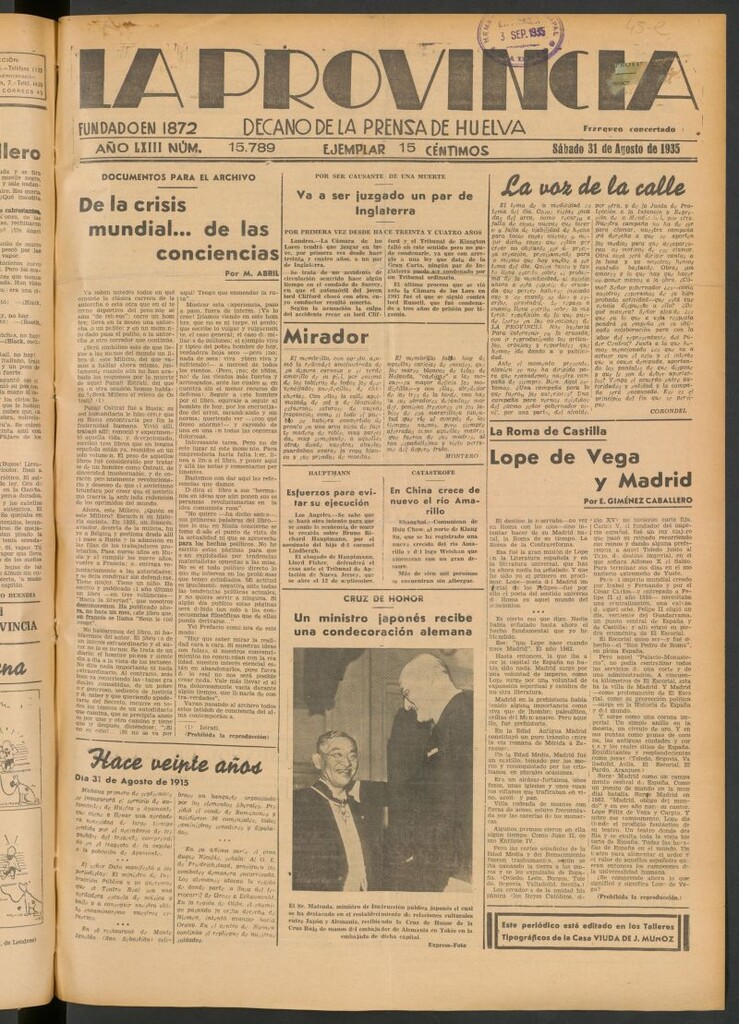 Miniatura de La Provincia : diario de la noche del 31 de agosto de 1935