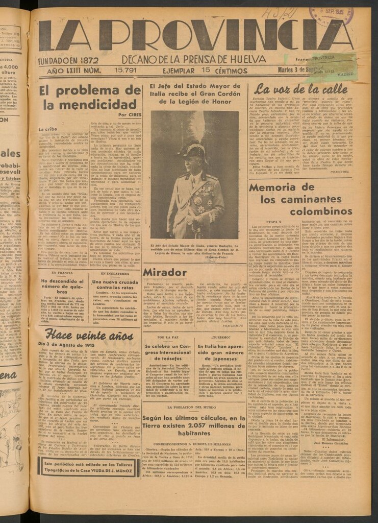 Miniatura de La Provincia : diario de la noche del 3 de septiembre de 1935