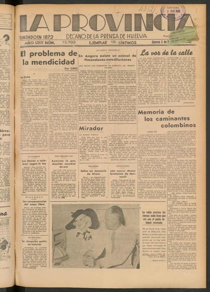 Miniatura de La Provincia : diario de la noche del 5 de septiembre de 1935